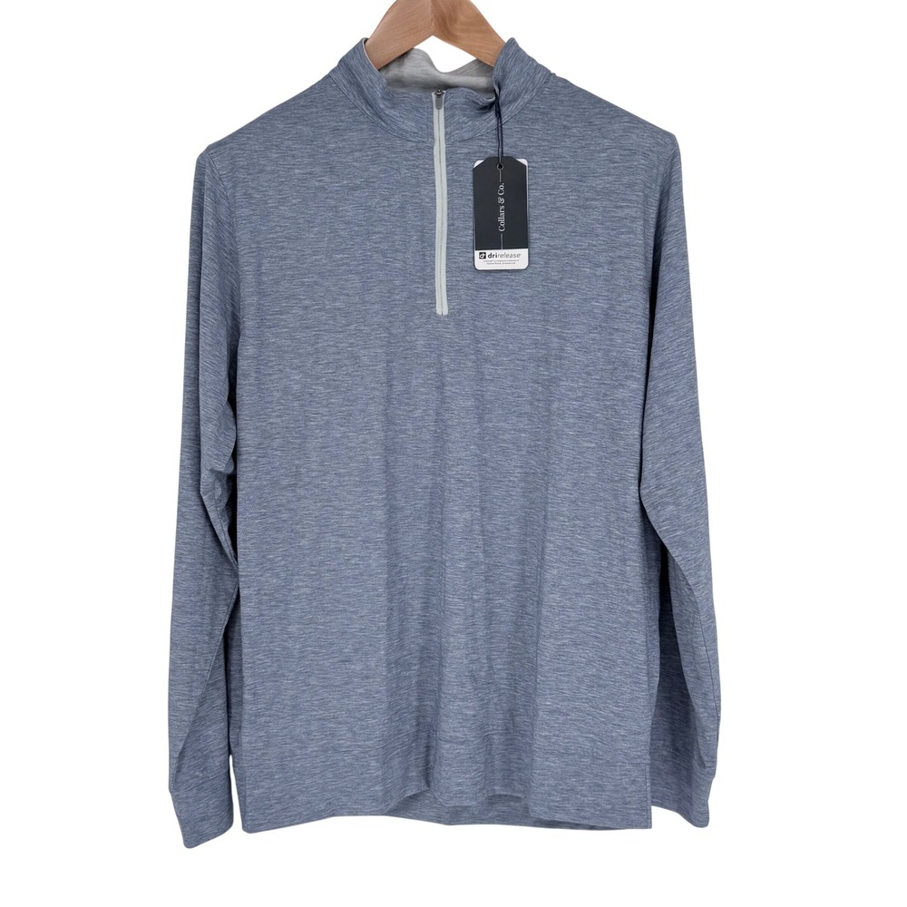 Collars & Co Mens Drirelease Quarter Zip Pullover Blue Heathered Large NWT - Picture 2 of 11